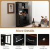 Kitchen storage cabinet in black with tempered glass doors, wine rack, and drawers for versatile organization.