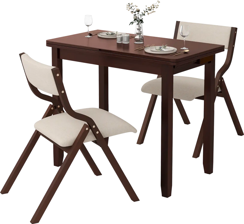 Kitchen Table Set for 2 Expandable Dining Table with 2 Upholstered Folding Chairs