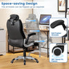 Kneading massage office chair in black with adjustable headrest and flip-up armrests for space-saving convenience.