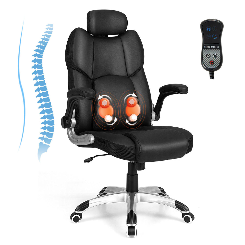 Kneading massage office chair in black with adjustable headrest, lumbar cushion, and remote control for comfort and.