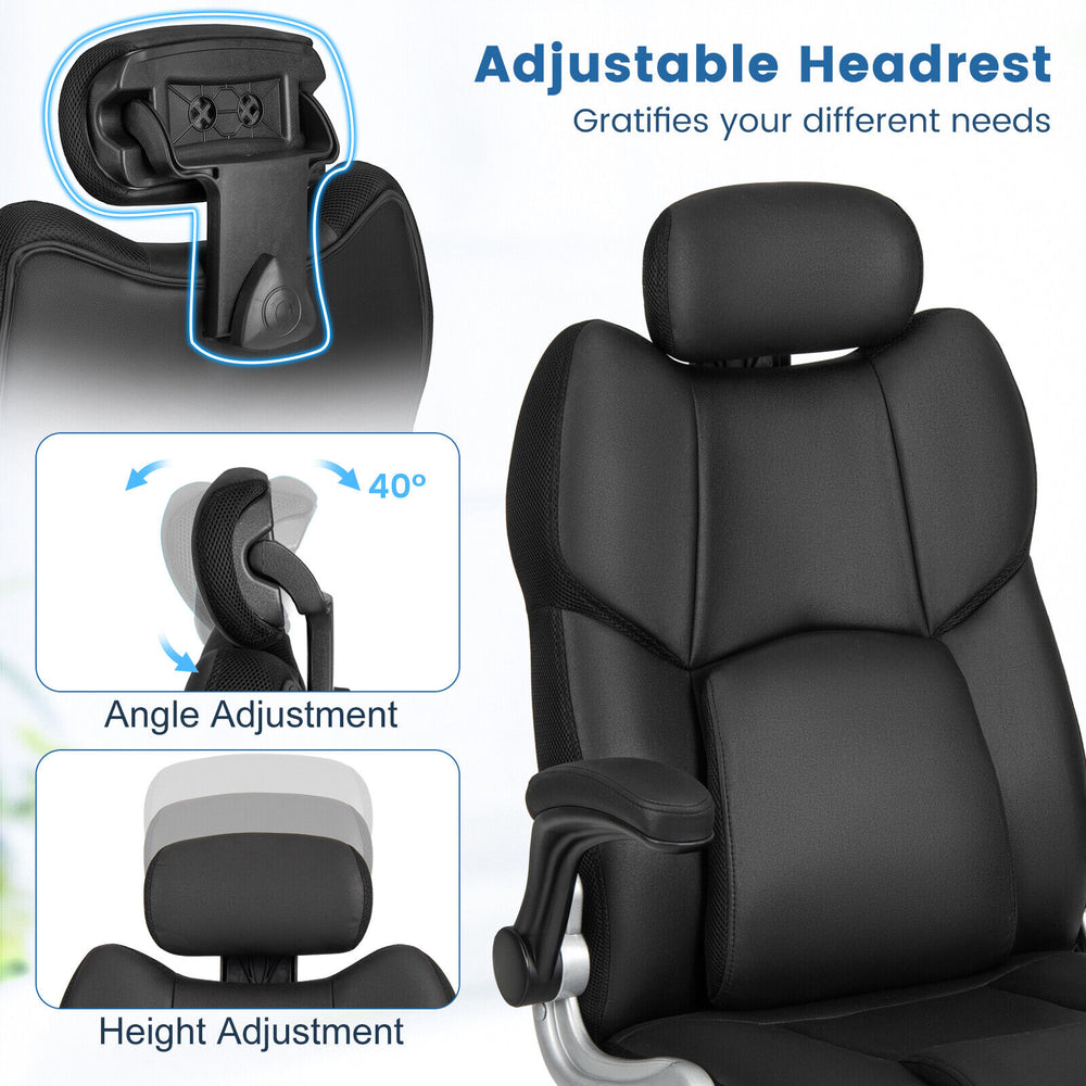 Adjustable headrest of the Kneading Massage Office Chair in black, featuring height and angle adjustments for comfort.