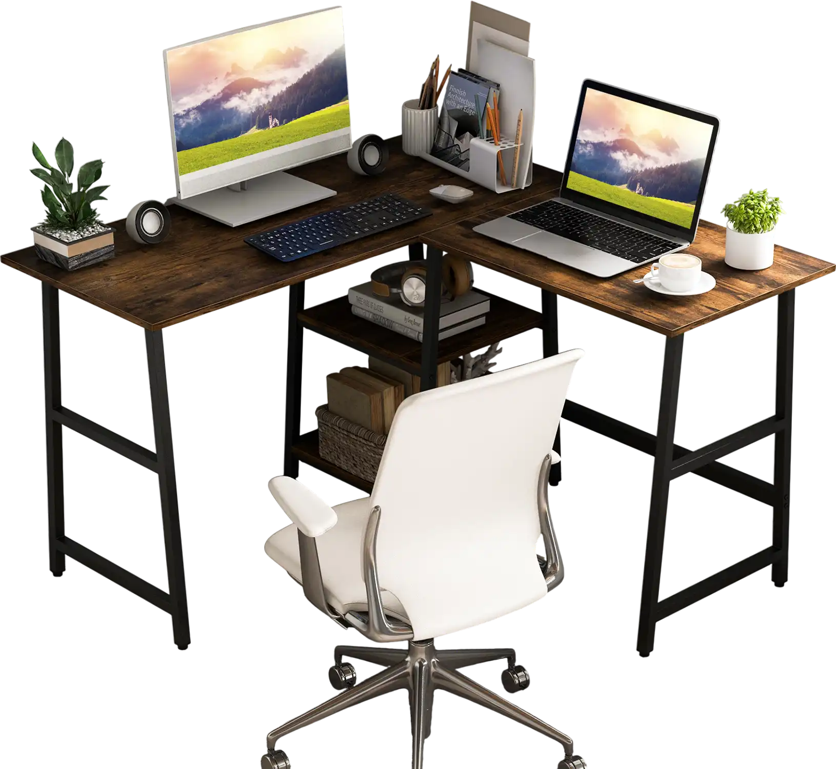 Costway L Shaped Corner Computer Desk with Storage Shelves 81059463 New