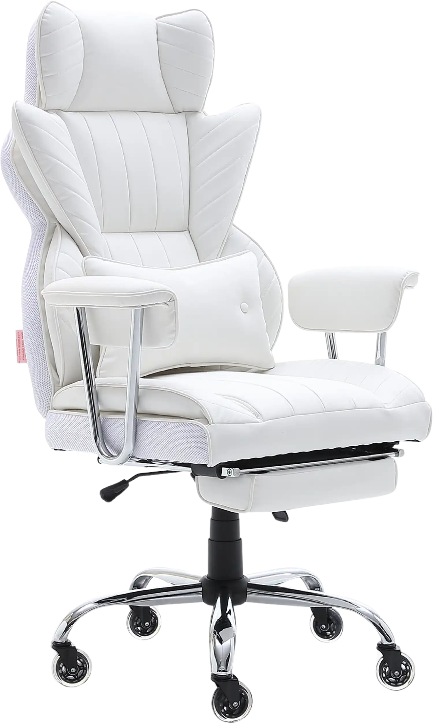 Vevor Reclining Office Chair with Footrest Lumbar Support Heavy Duty PU Leather White New