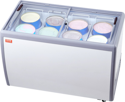 Vevor Ice Cream Display Commercial Freezer 13.1 Cu. Ft. Holds 8 Tubs with Sliding Glass Doors New