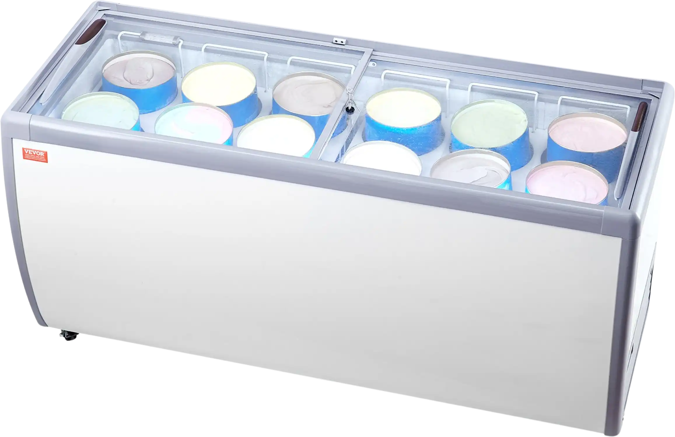 Vevor Ice Cream Display Commercial Freezer 20 Cu. Ft. Holds 12 Tubs with Sliding Glass Doors New