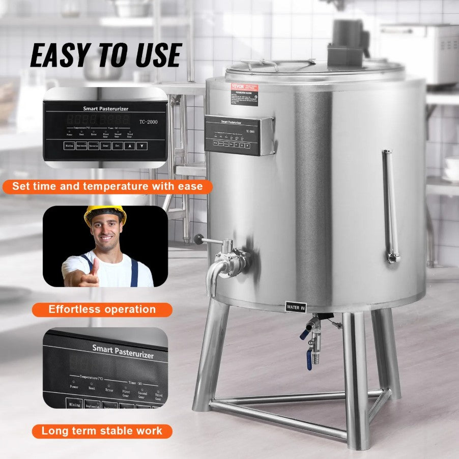 Vevor Commercial Milk Pasteurizer 26.4 Gal Stainless Steel Auto Temp Control 220V 3-Phase New