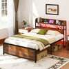 Full-size LED bed frame with storage headboard, built-in power outlets, and adjustable color lighting for modern.