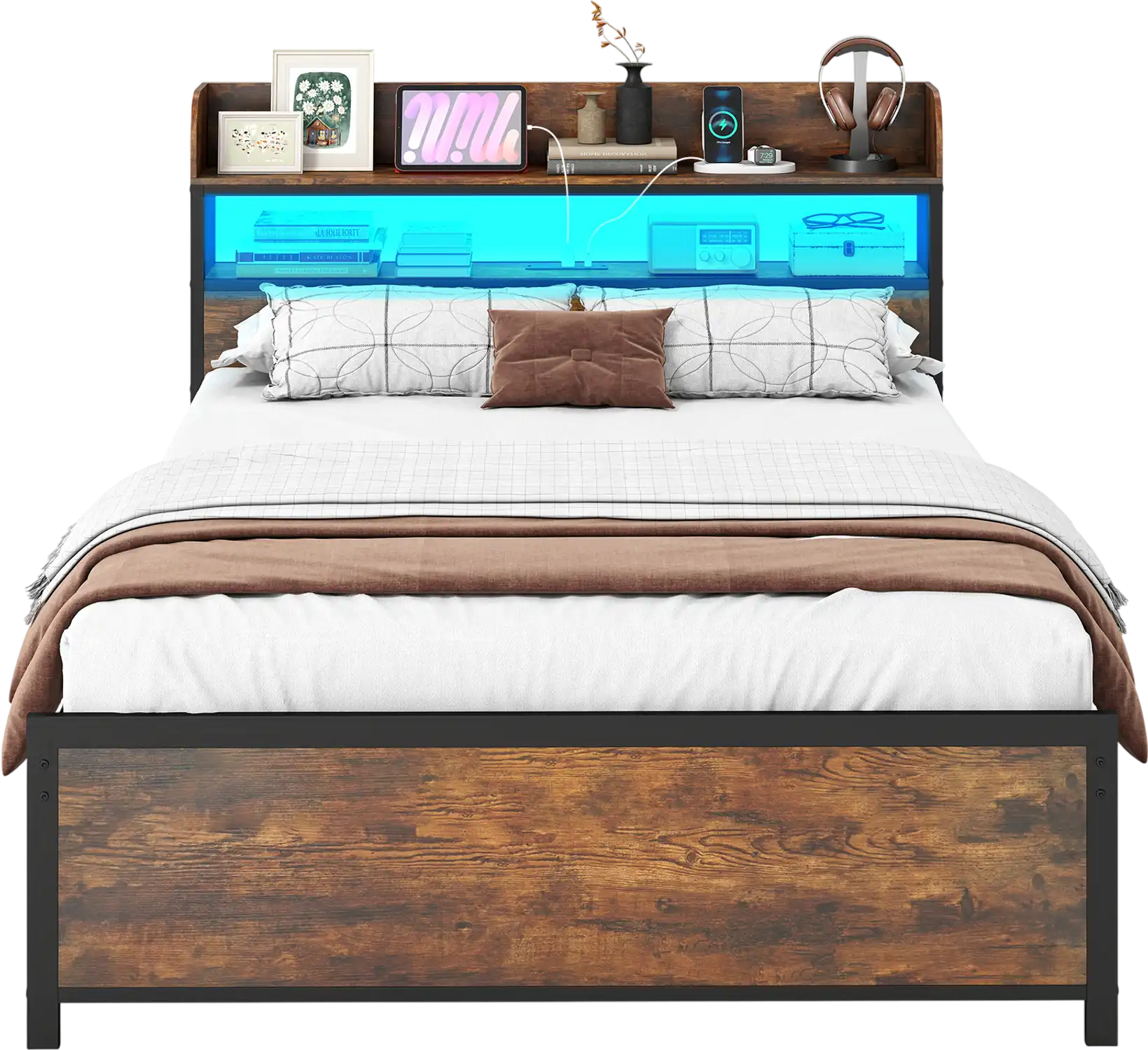 Costway LED Bed Frame Storage Headboard Power Outlets 33124159 New