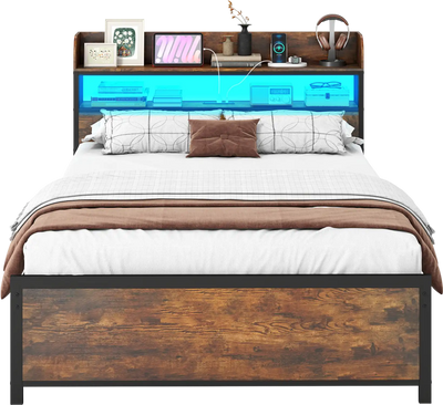 Costway LED Bed Frame Storage Headboard Power Outlets 33124159 New