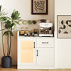 LED buffet sideboard in white with translucent fluted doors, charging station, and RGB lights for stylish storage.