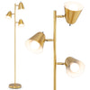 64-inch golden 3-light LED floor lamp with adjustable lampshades, perfect for living room or bedroom lighting.