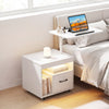 LED Nightstand with Power Outlets Modern Bedside Table with Flip over-White - Gallery View 1 of 10