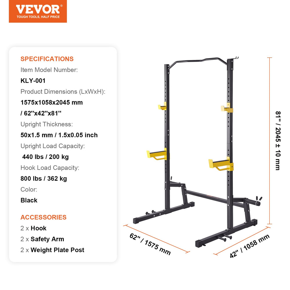 Vevor Squat Stand Power Rack Adjustable with Pull Up Bar and Weight Plate Storage New