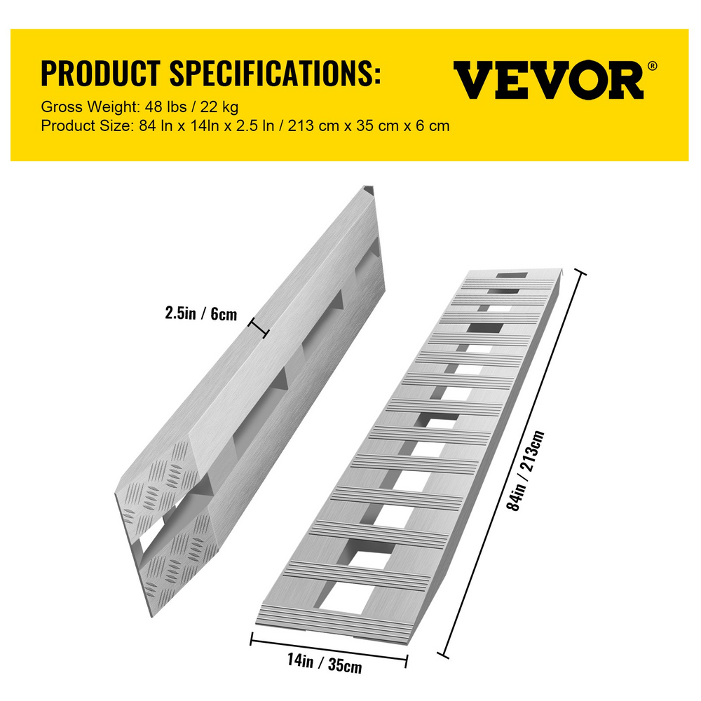 Vevor Aluminum Trailer Ramp 84" x 14" Pair With Hook End 6000 lbs Total Capacity New