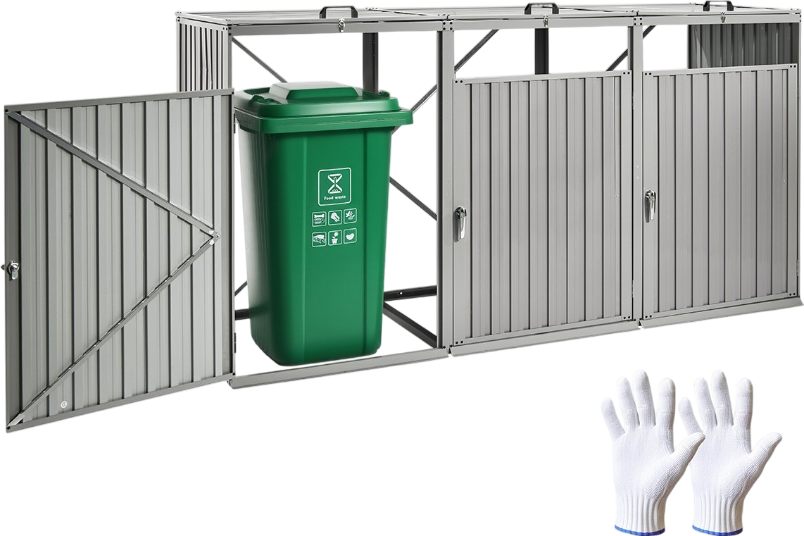 Vevor Trash Can Storage Shed for Three 52.79 Gallon Bins with Lockable Doors and Easy Access Entry New