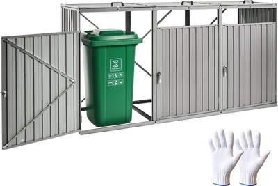 Vevor Trash Can Storage Shed for Three 52.79 Gallon Bins with Lockable Doors and Easy Access Entry New