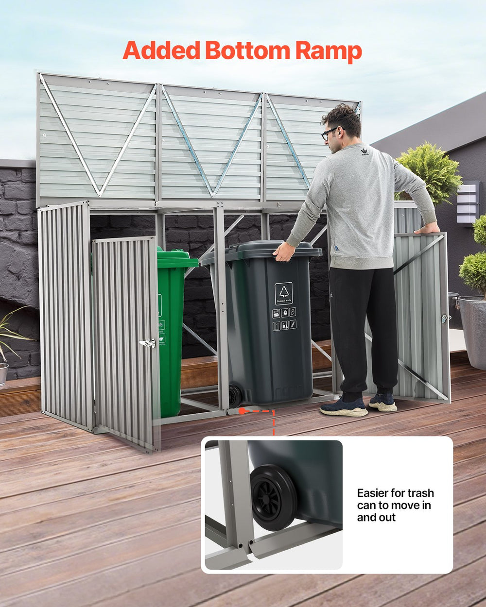 Vevor Trash Can Storage Shed for Three 52.79 Gallon Bins with Lockable Doors and Easy Access Entry New