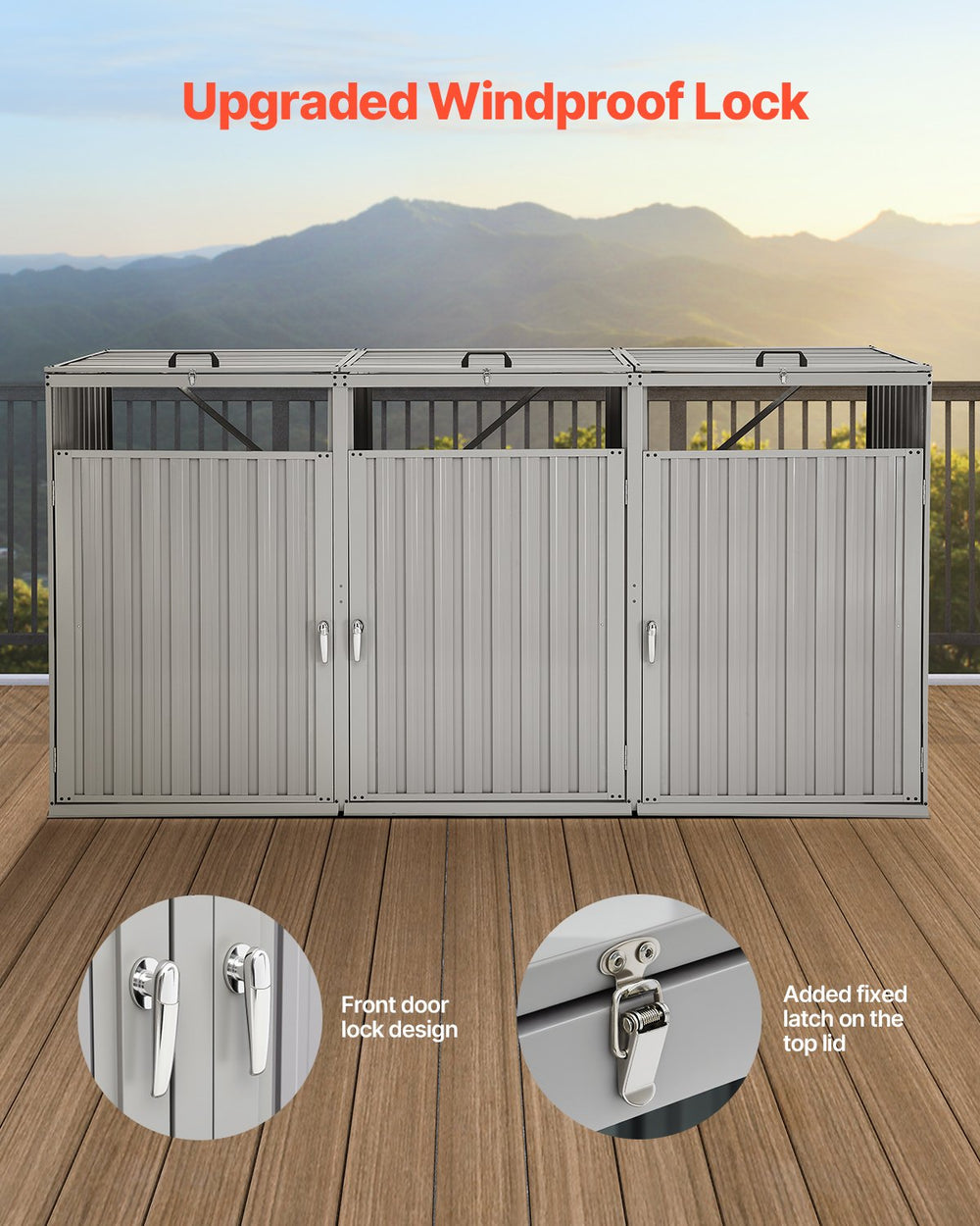 Vevor Trash Can Storage Shed for Three 52.79 Gallon Bins with Lockable Doors and Easy Access Entry New