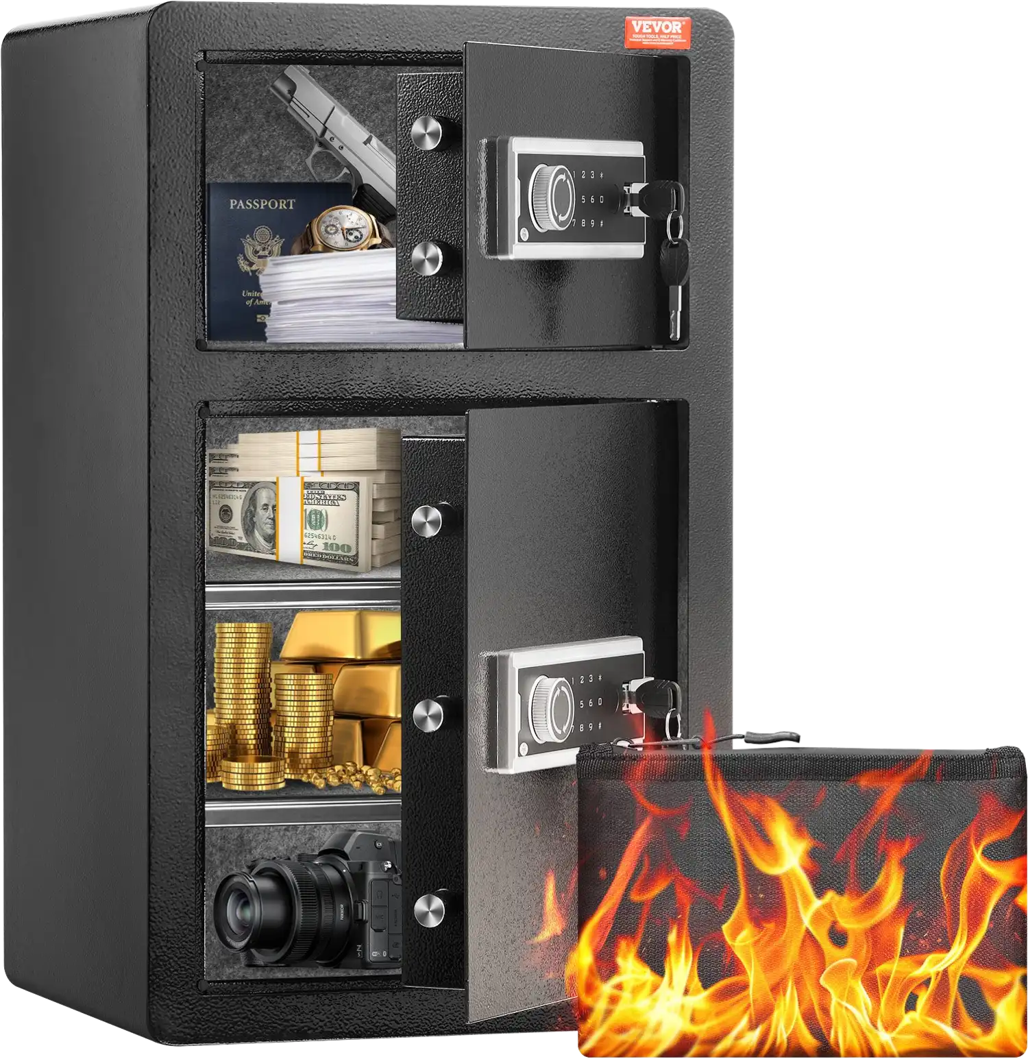 Vevor Safe Box 4.5 Cu. Ft. Double Door 5 Lock Bolts LED Light Dual Alarm System Key Lock and Password New