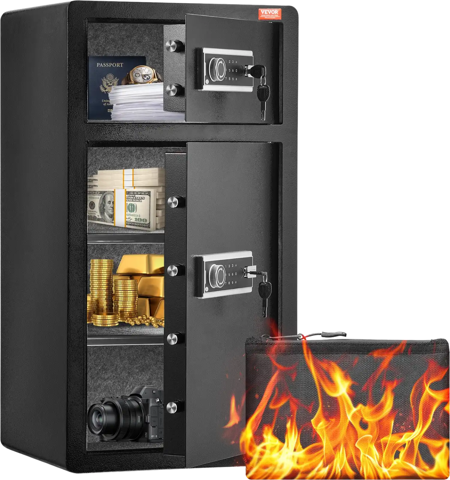 Vevor Safe Box 7.2 Cu. Ft. Double Door 6 Lock Bolts LED Light Dual Alarm System Key Lock and Password New