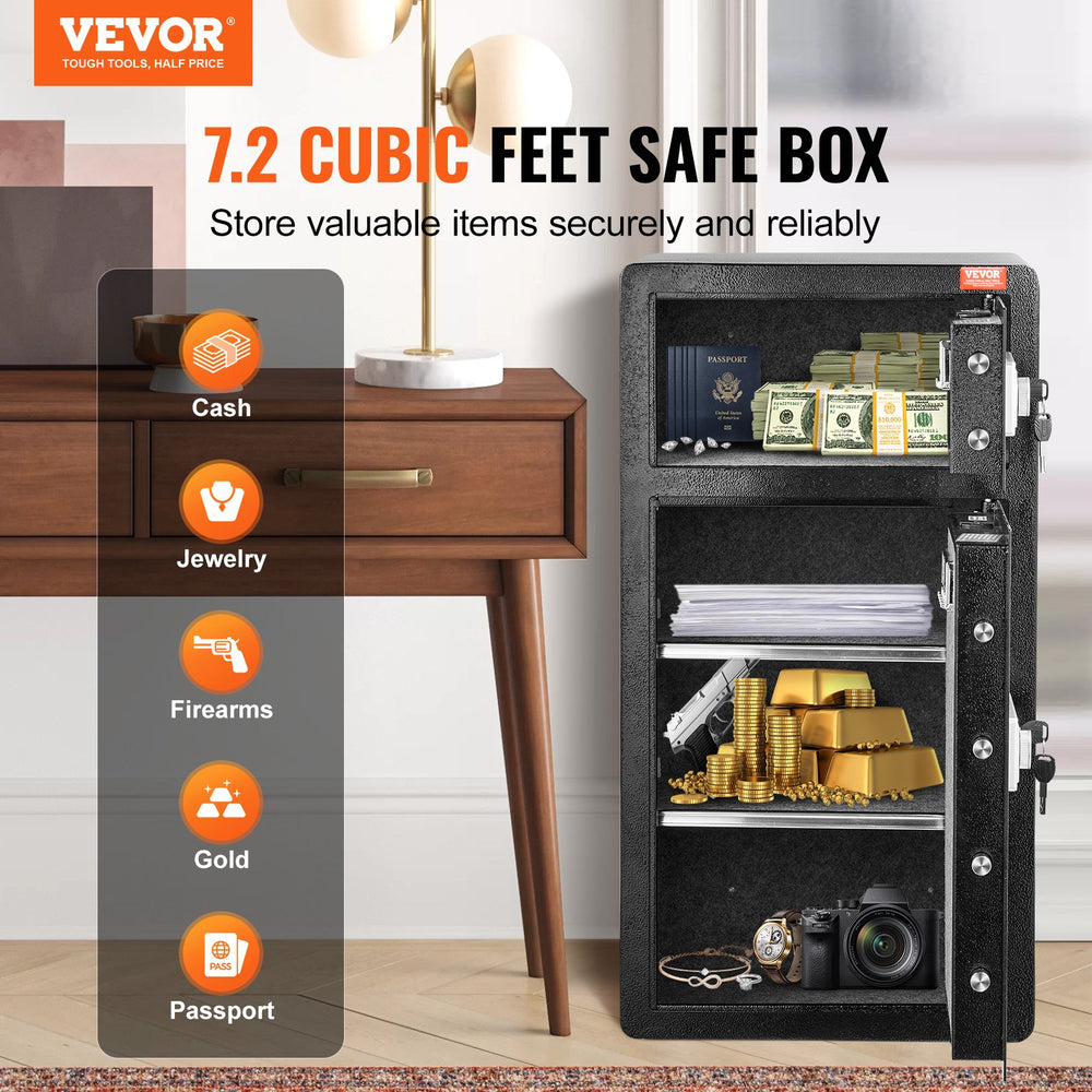 Vevor Safe Box 7.2 Cu. Ft. Double Door 6 Lock Bolts LED Light Dual Alarm System Key Lock and Password New