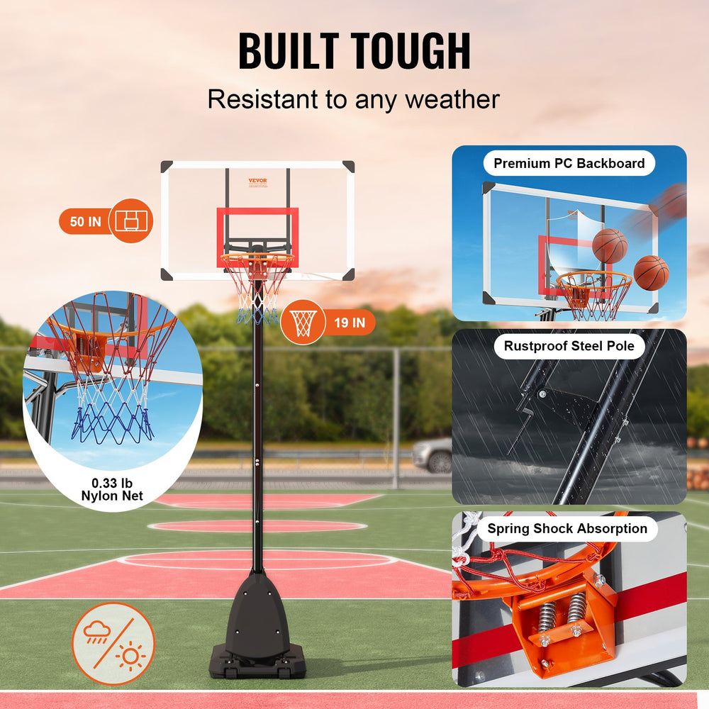 Vevor Basketball Hoop 7.6' to 10' Adjustable Height 50" Backboard with Stand Wheels and Fillable Base New