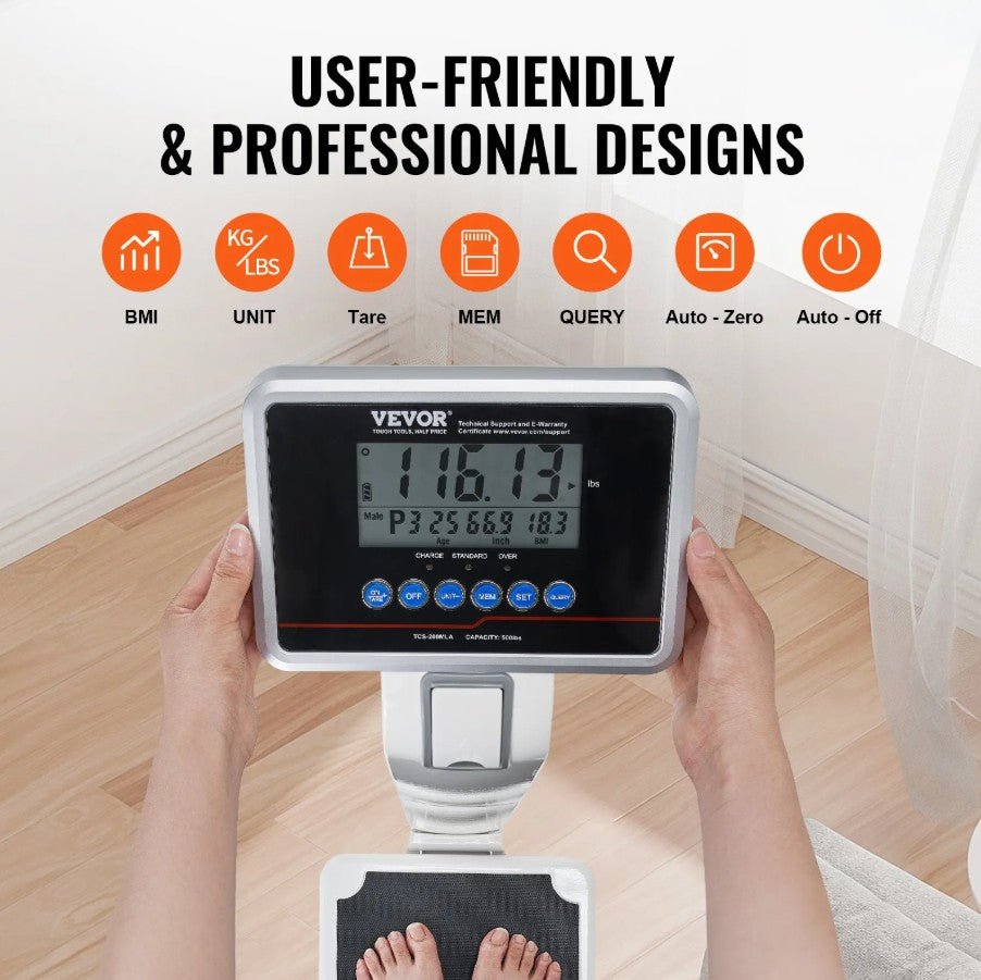 Vevor Professional Medical Digital Scale with Height Rod and 500 Lb Capacity New
