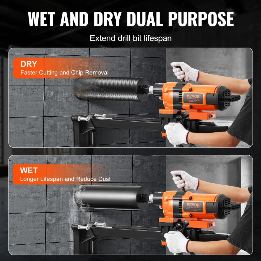 Vevor Diamond Core Drill Rig 3500W with Stand 0.8"–11.8" Capacity Wet and Dry Cutting New