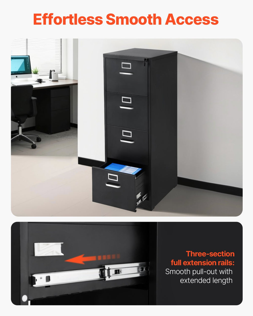 Vevor 4-Drawer Locking File Cabinet Vertical Metal Storage for A4/Letter/Legal Size Black New