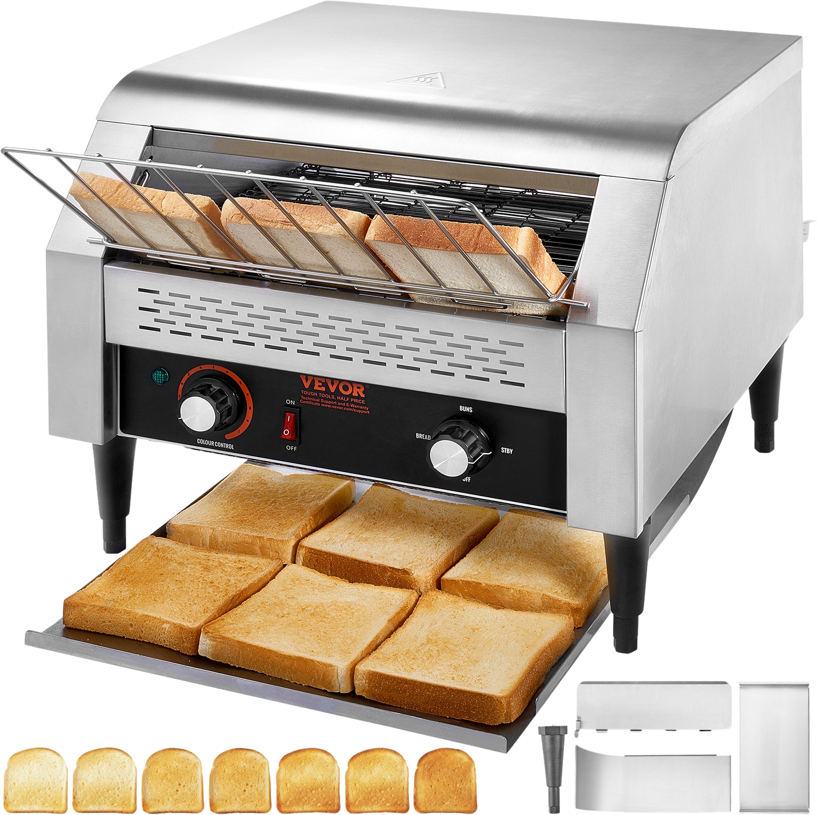 Vevor Commercial Conveyor Toaster 450 Slices per Hour 2600W 7 Speed Levels Stainless Steel New