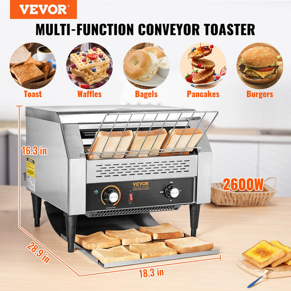 Vevor Commercial Conveyor Toaster 450 Slices per Hour 2600W 7 Speed Le ...