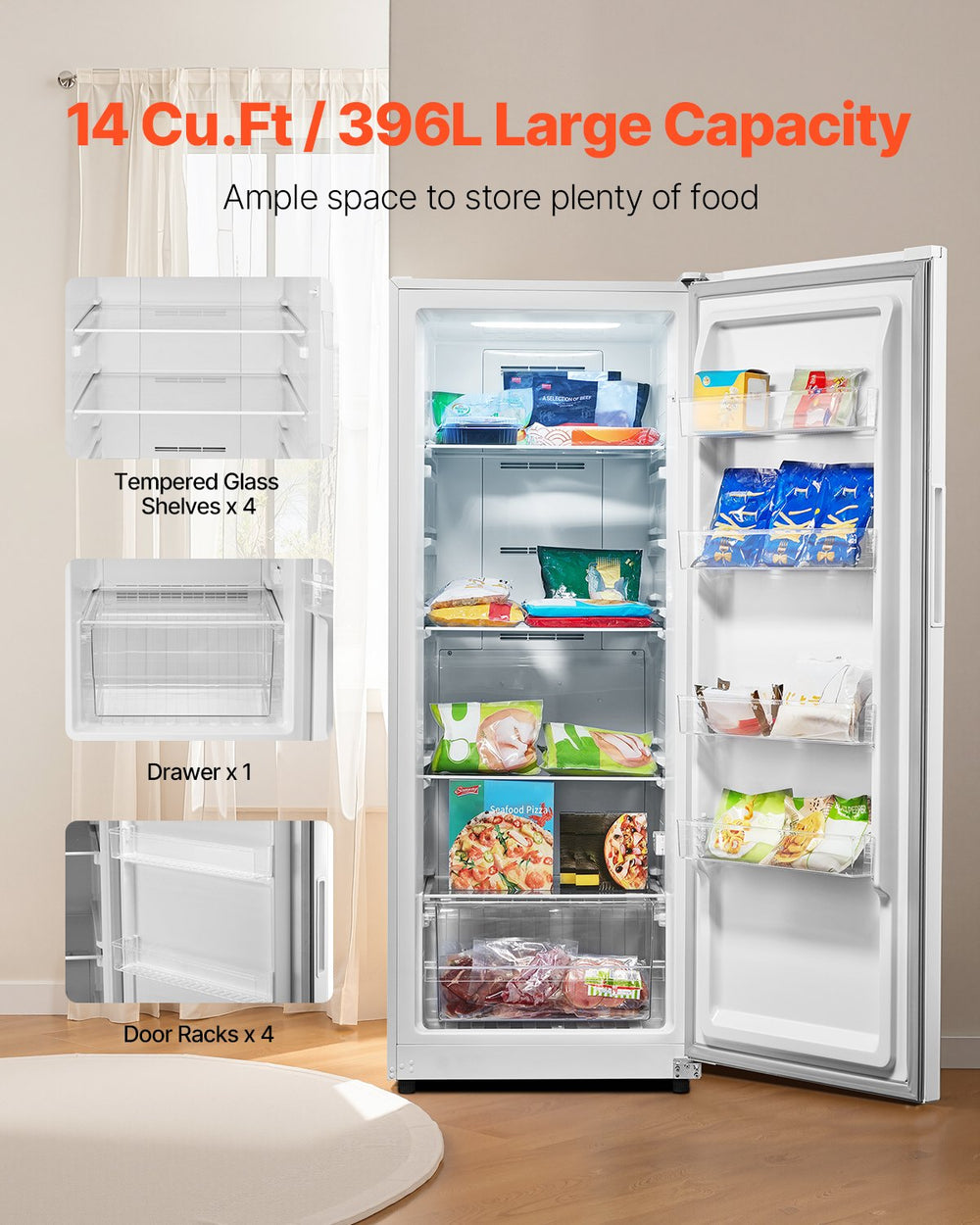 Vevor Convertible Freezer Refrigerator 14 Cu. Ft. Upright Frost Free with Digital Control New