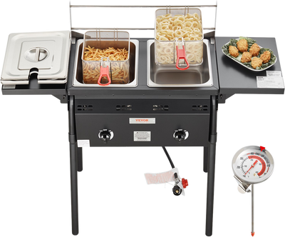 Vevor Commercial Outdoor Deep Fryer Double Burner Propane 16 qt 4 Gal Removable Baskets Stainless Steel New