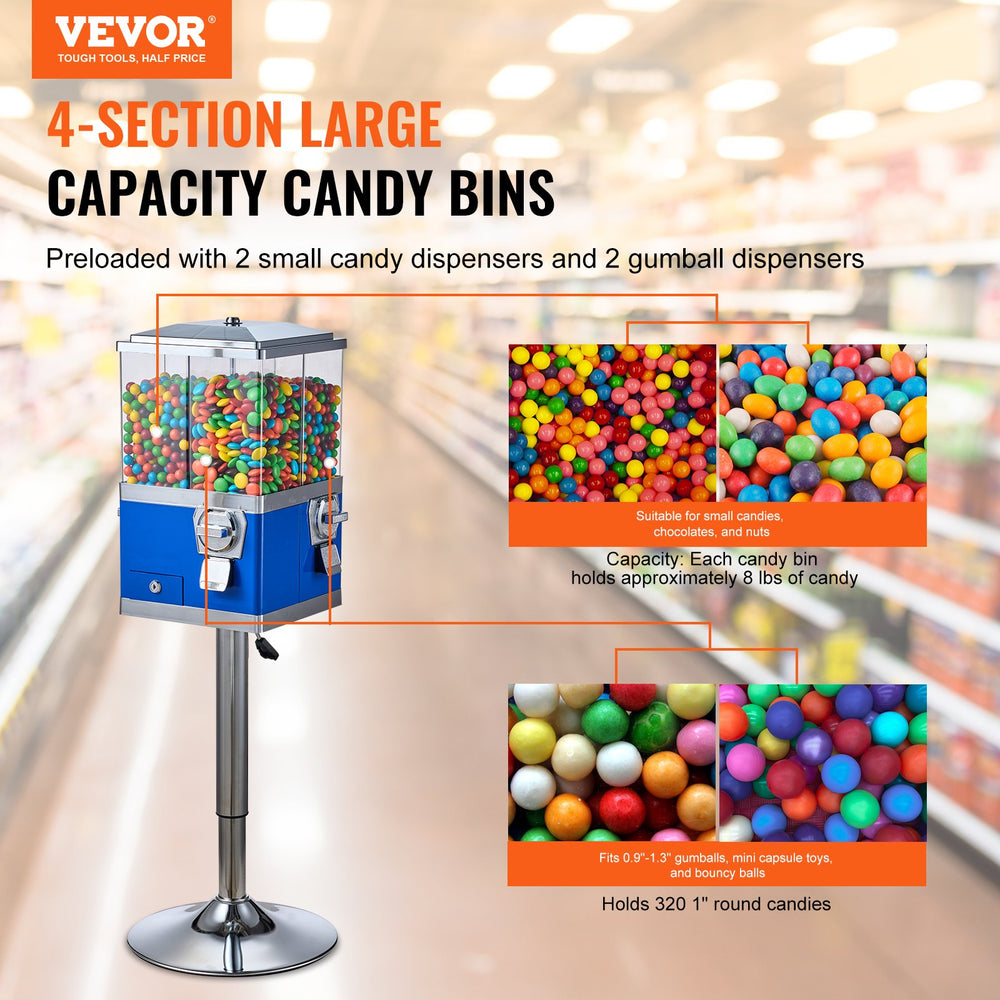 Vevor Commercial Vending Machine 4 Compartment Coin Operated Candy Dispenser with Stand New