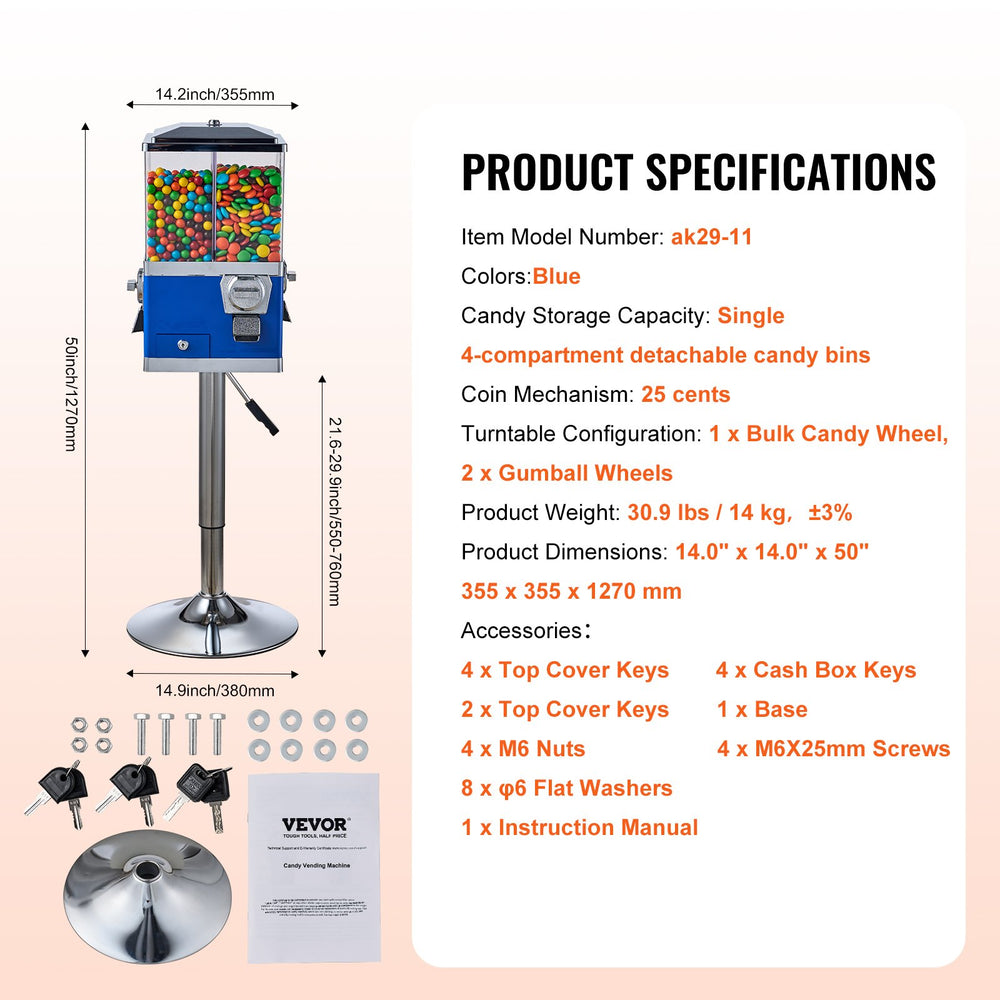 Vevor Commercial Vending Machine 4 Compartment Coin Operated Candy Dispenser with Stand New