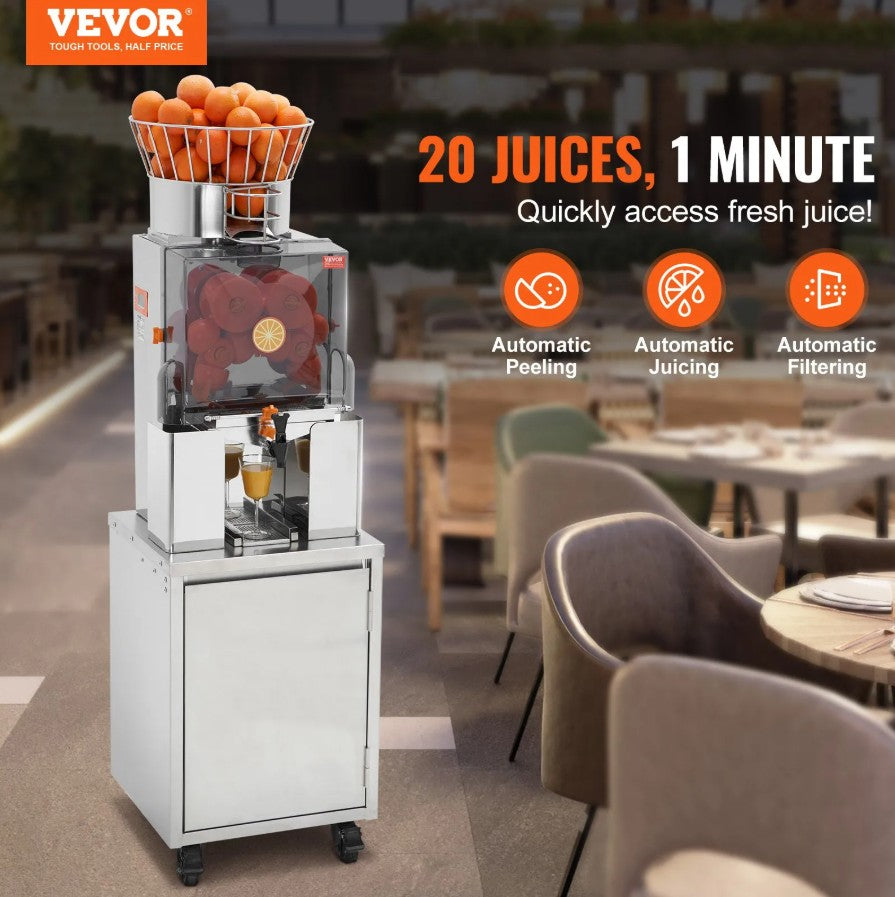 Vevor Commercial Orange Juicer 120W 25 Oranges/Min Auto Feed with Water Tap New