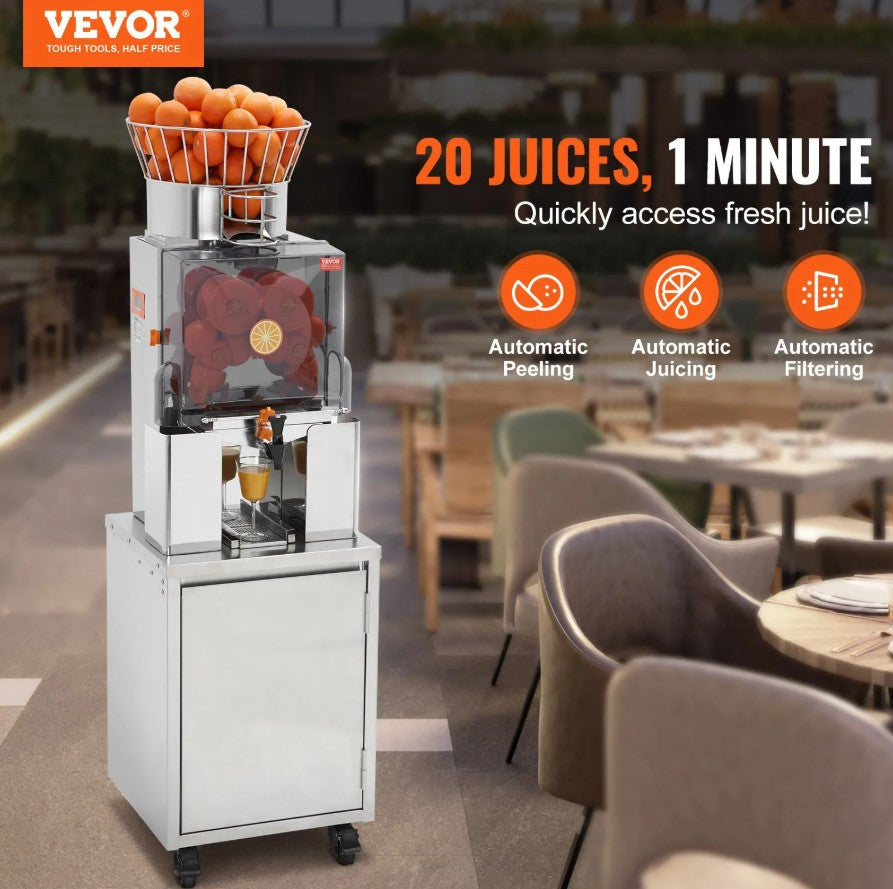 Vevor Commercial Orange Juicer 120W 25 Oranges/Min Auto Feed with Water Tap New
