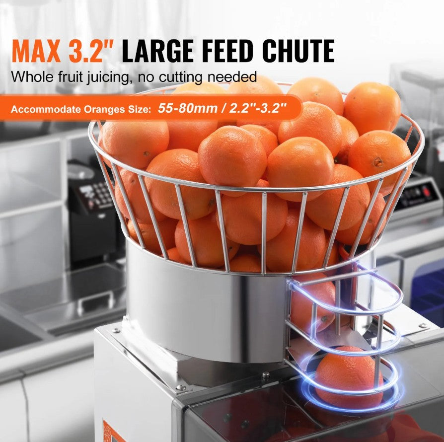 Vevor Commercial Orange Juicer 120W 25 Oranges/Min Auto Feed with Water Tap New