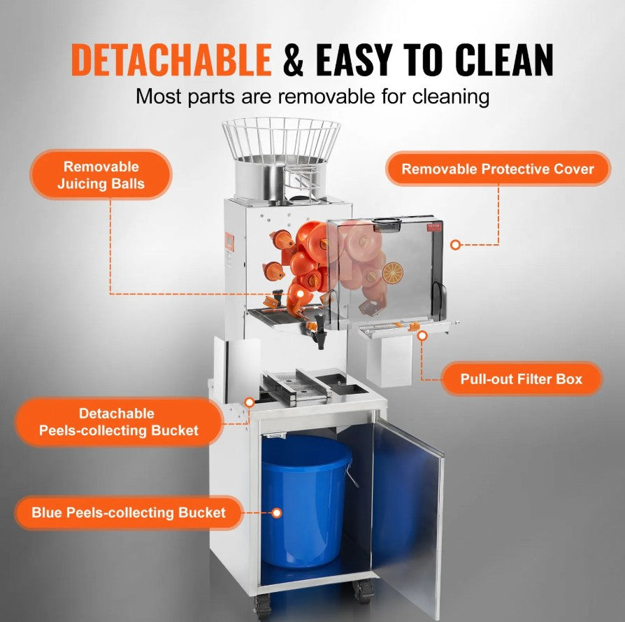 Vevor Commercial Orange Juicer 120W 25 Oranges/Min Auto Feed with Water Tap New