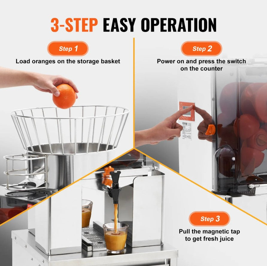 Vevor Commercial Orange Juicer 120W 25 Oranges/Min Auto Feed with Water Tap New