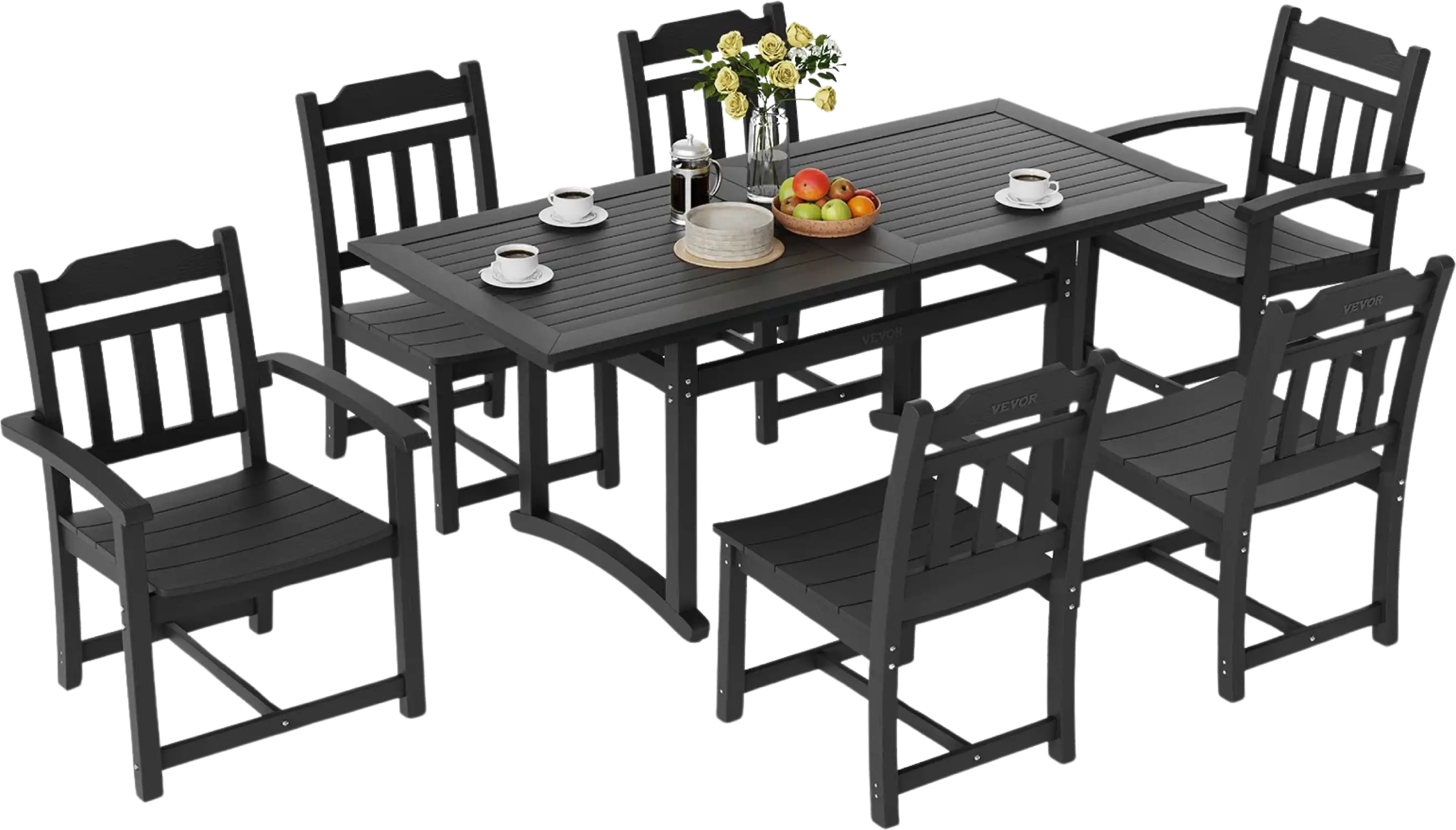 Vevor Patio Dining Set All-Weather Outdoor Table and Chairs 7 Piece Black New