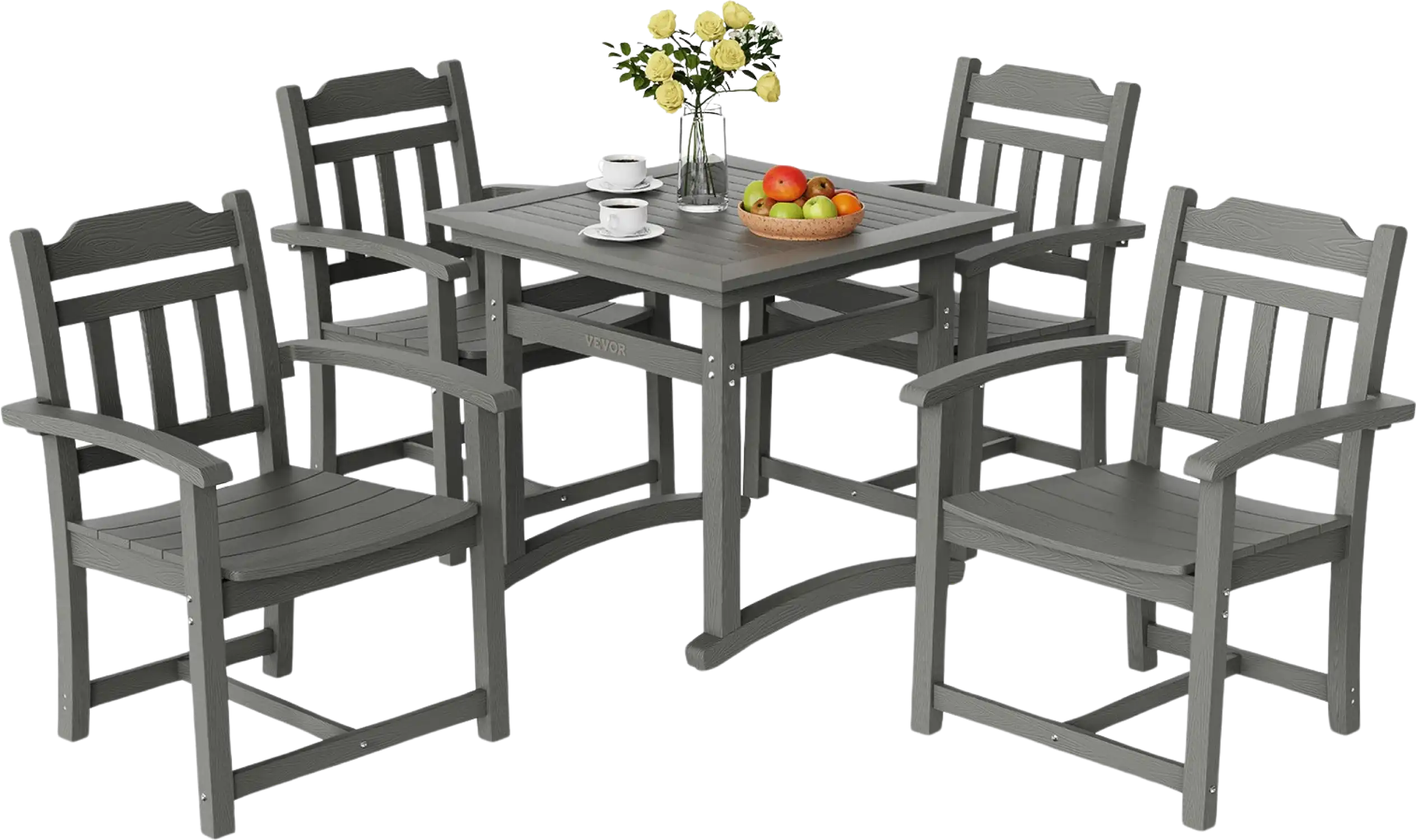 Vevor 5 Piece Patio Dining Set All-Weather Outdoor Table and Armchairs Light Gray New