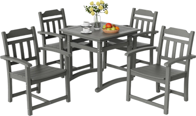 Vevor 5 Piece Patio Dining Set All-Weather Outdoor Table and Armchairs Light Gray New