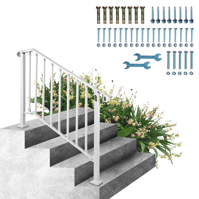 Vevor Stair Handrail 3-4 Steps Outdoor Wrought Iron Railing for Concrete or Wooden Stairs White New