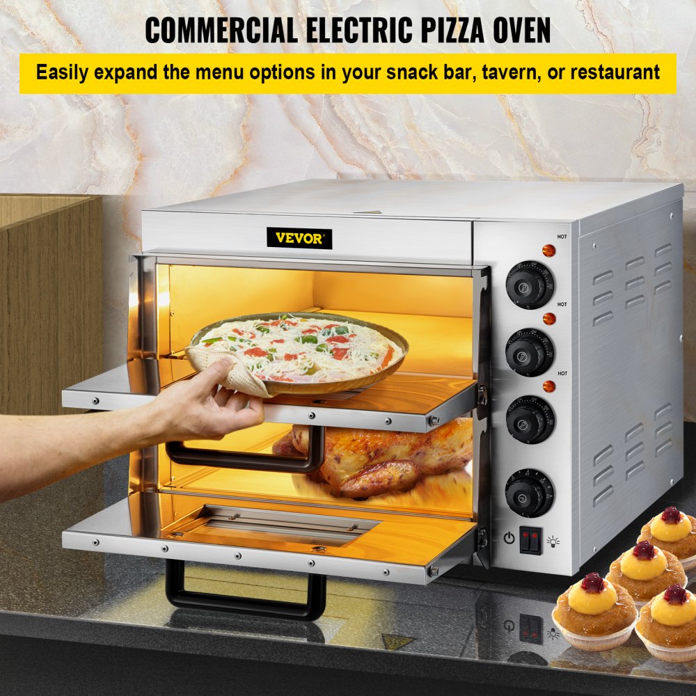 Vevor Pizza Oven 14" Double Deck Electric Countertop 110V 1950W Stainless Steel New