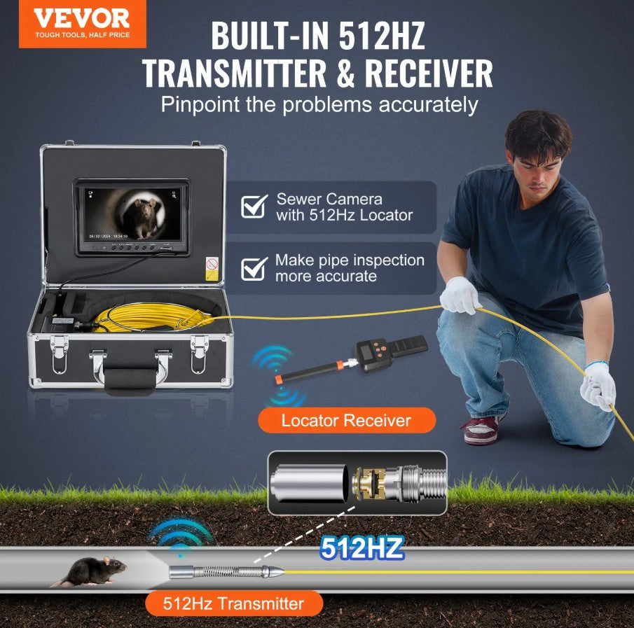 Vevor Self-Leveling Sewer Camera 165' with 512Hz Locator and 36X Zoom New