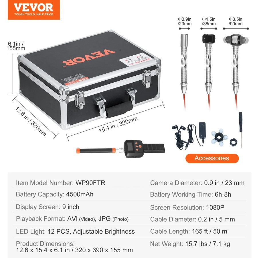 Vevor Self-Leveling Sewer Camera 165' with 512Hz Locator and 36X Zoom New