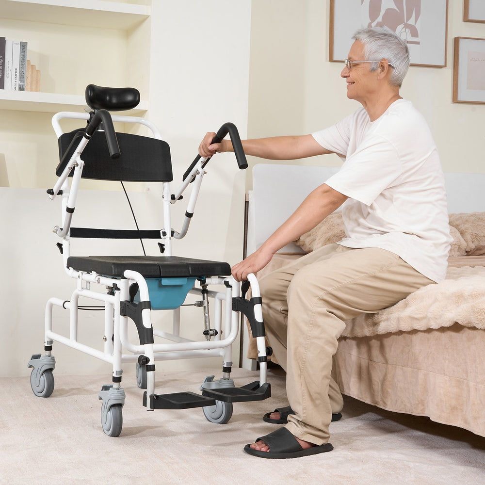 Vevor Shower Wheelchair with Commode Opening and Headrest 17.5" 300 lbs. Capacity Aluminum Alloy New