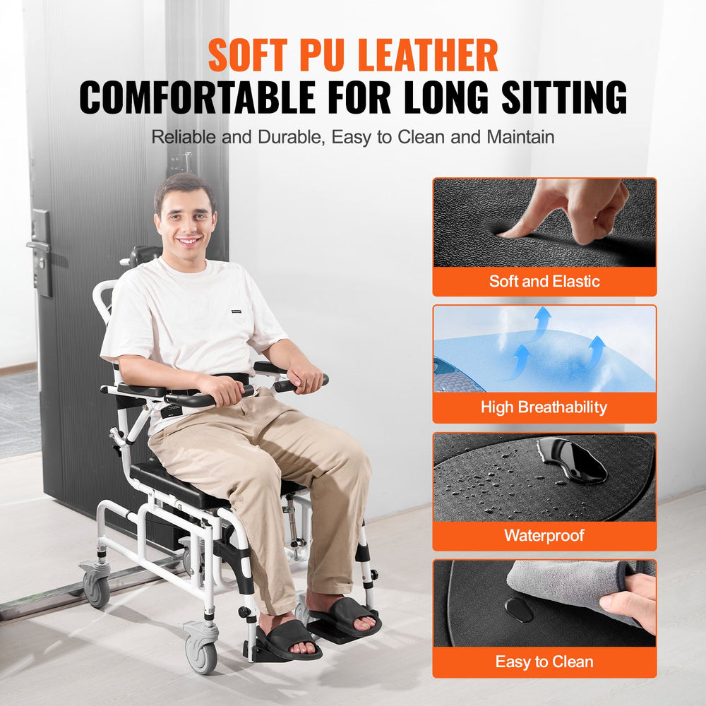 Vevor Shower Wheelchair with Commode Opening and Headrest 17.5" 300 lbs. Capacity Aluminum Alloy New