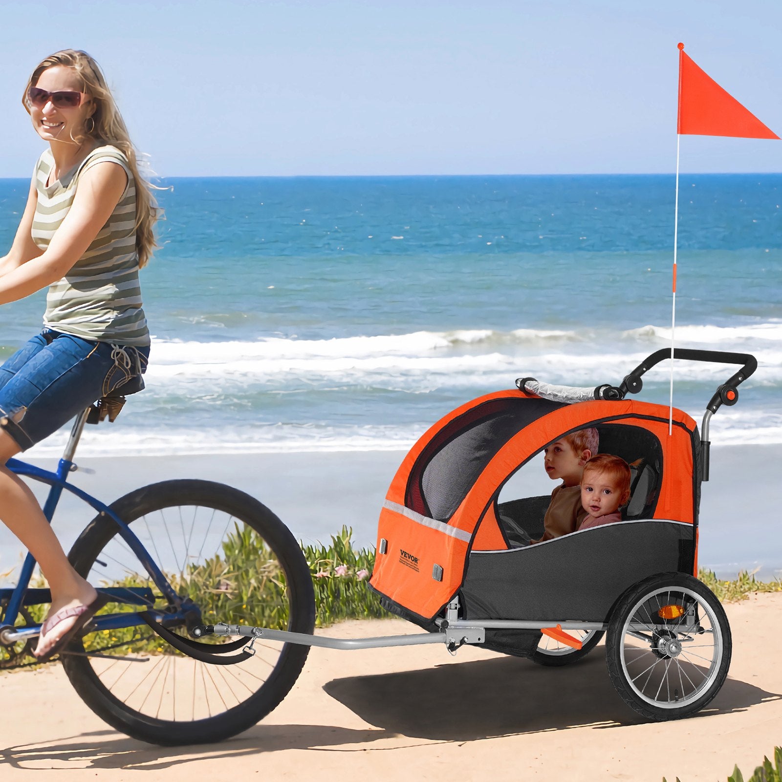 Vevor Bike Trailer Child Carrier 2 in 1 Converts to Stroller 100 Lbs C FactoryPure